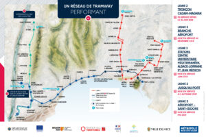 Plan du réseau de tramway des transports de Nice 