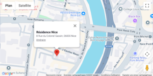Exemple de géolocalisation d'un logement étudiant à Nice sur Google Maps